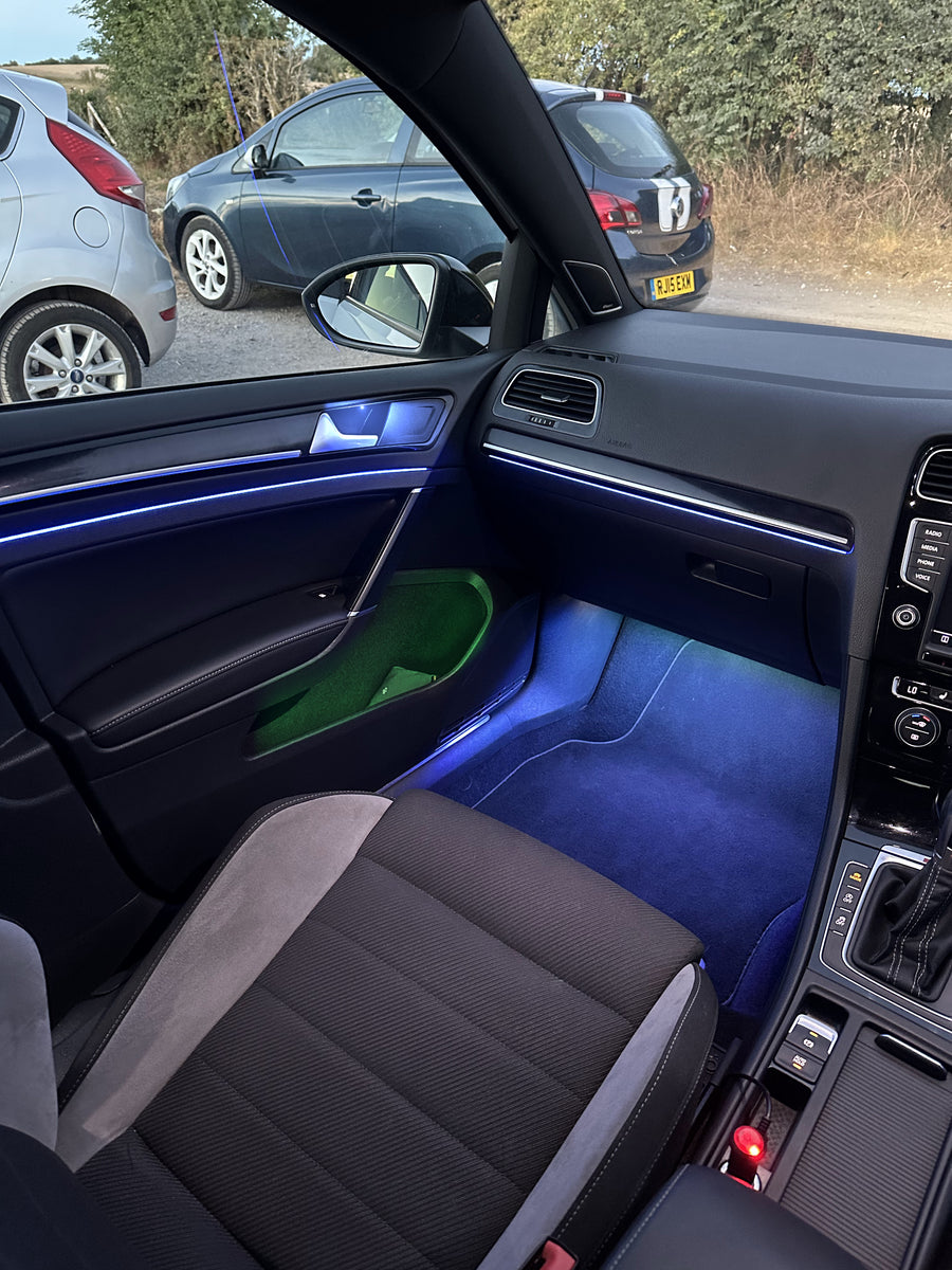 Full kit fitted: light strips, footwell, door handle and door pocket lights